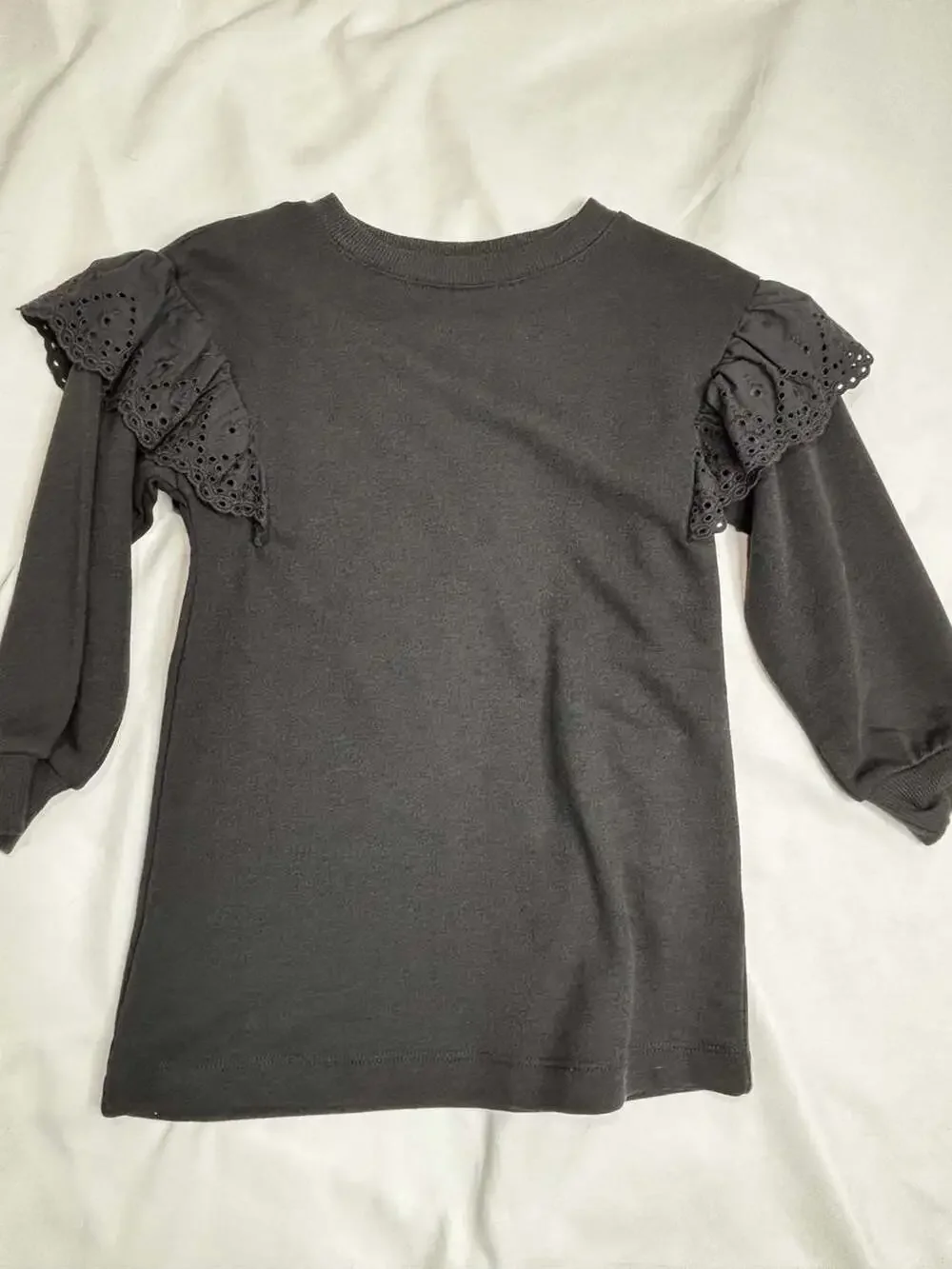 H&M Dark Grey Frill-Trimmed Cotton Top Size 5T